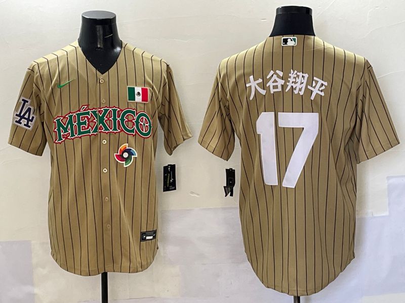 Men Los Angeles Dodgers #17 Ohtani Brown Stripe Mexico Joint Name 2025 Nike MLB Jersey style 33